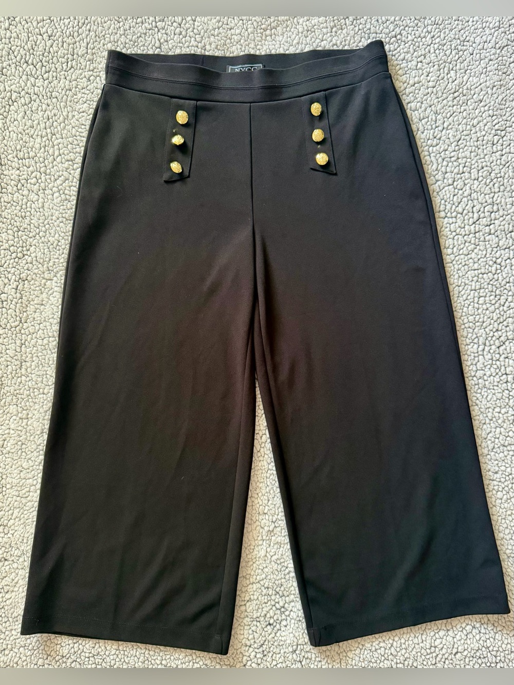 New York & Company Black Cropped Wide-Leg Pants with Gold Buttons